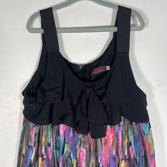 Catimini Kids Girl's Black Bow Colorful Feather Print Dress 10 Sleeveless - Picture 2 of 8